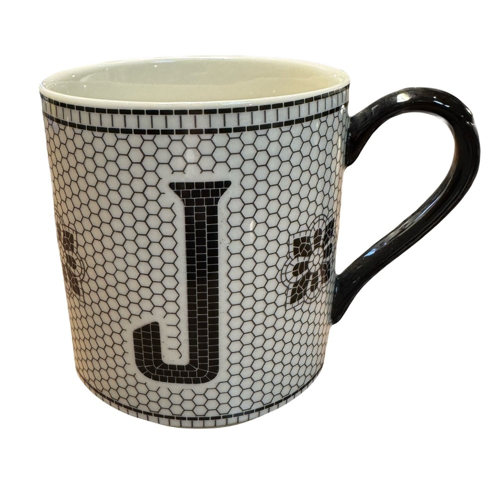 Anthropologie The Bistro Tile Stoneware Mug Monogram Edition J Coffee Cup